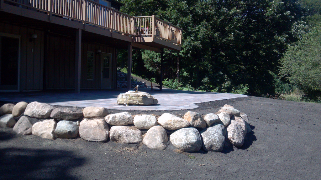Outdoor Den, brick paver patio, boulder wall, shoreview, North O