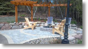 After....New fire pit, brick pavers, Arbor