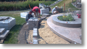 brick paver patio, seat wall, courtyard wall, outdoor kitchen