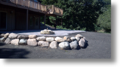 Outdoor Den, brick paver patio, boulder wall, shoreview, North O 