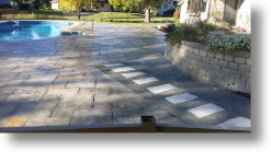 Outdoor Den Landscaping, swimming pool, stone pavers, natural