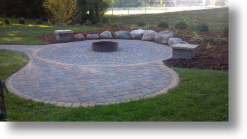 fire pit, brick paver patio, pillars, planting, arden hills, walk